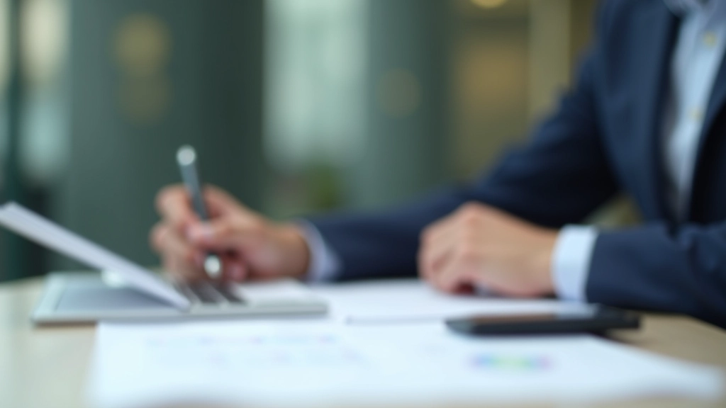 Person reviewing paperwork and documents at a desk with calculator and pen