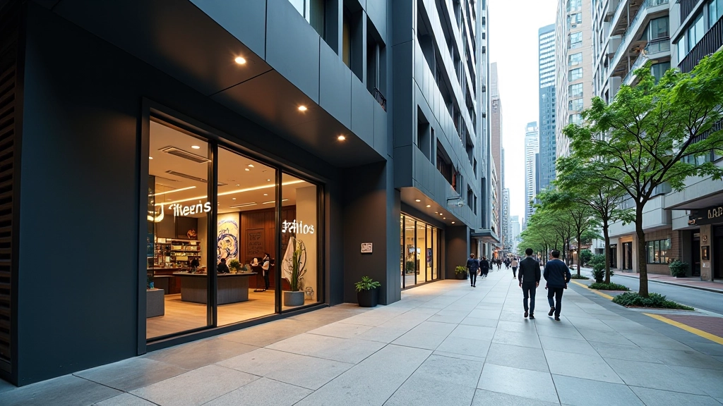 Hong Kong street view with fitness center storefront and pedestrian walkway